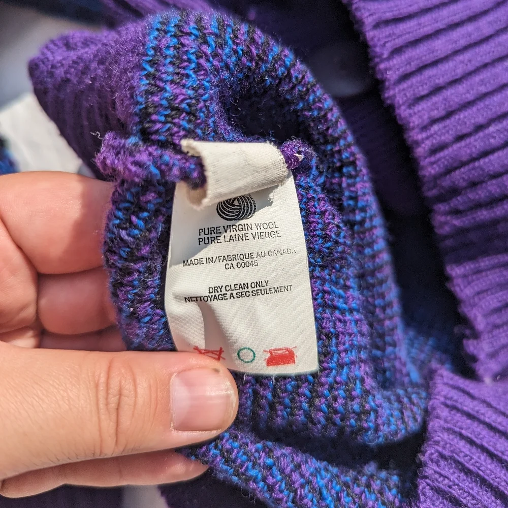 COPY - Vintage Macaire Purple, Blue & Black Wool Knit Button Front Cardigan Med… - Picture 3 of 6